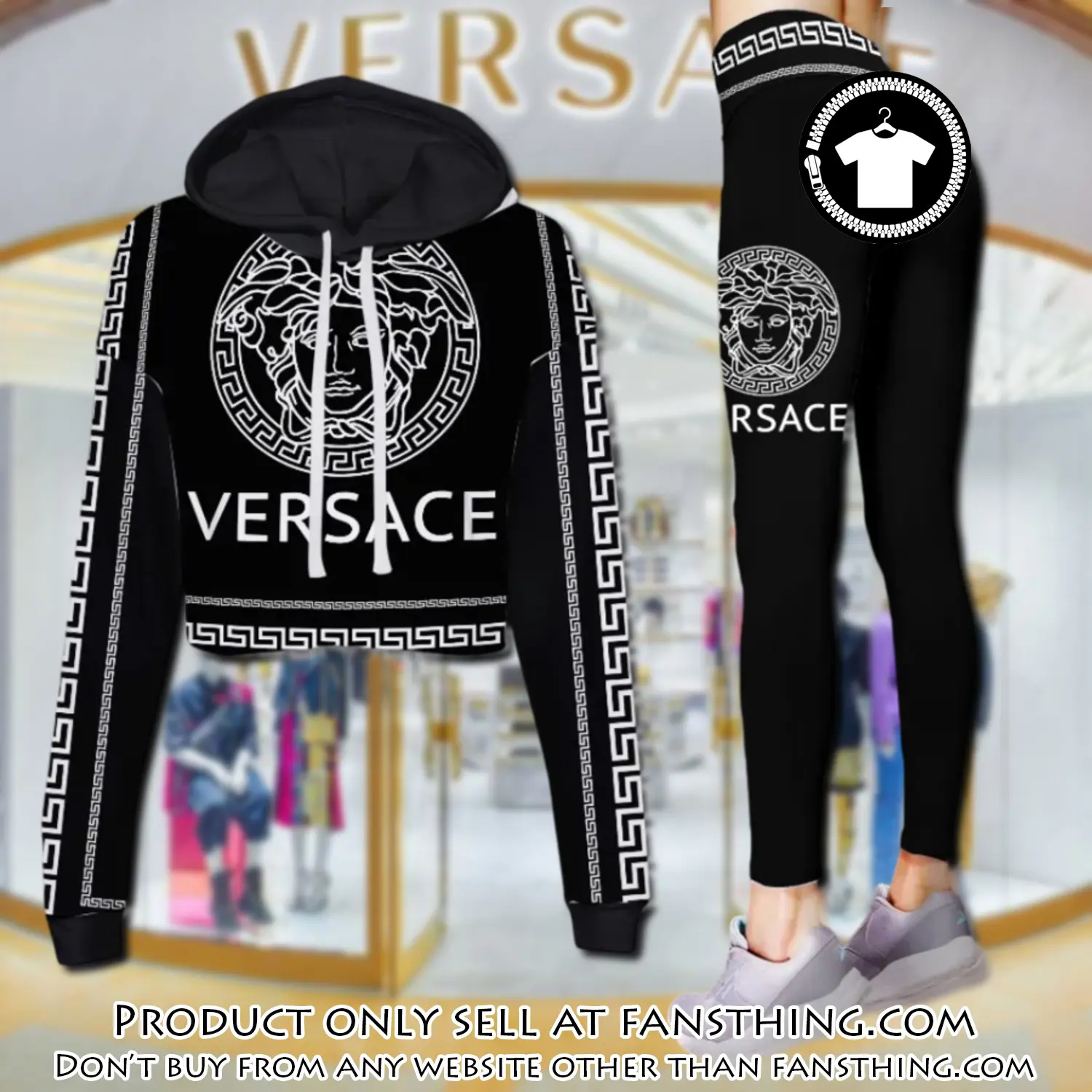 Versace medusa white logo luxury brand clothes leggings and crop top set for women fst5541641